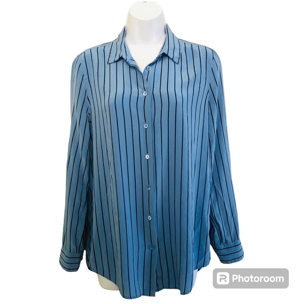 Equipment Femme Woman’s 100%Silk Stripe Buttons Front Long Sleeves Blouse Size M